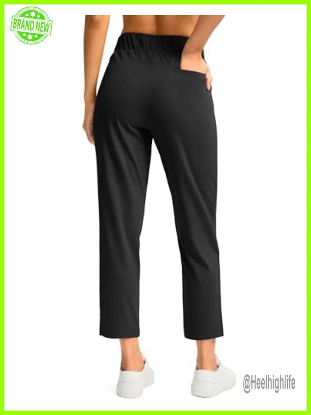 Women's Golf Pants Ankle 7/8 Stretchy Travel Pants Inner Drawstring 3 Pockets